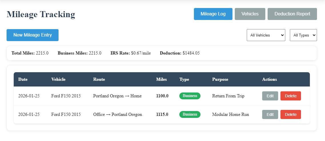 Mileage Tracking screenshot