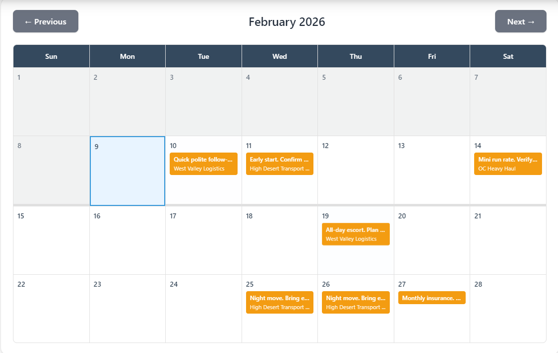 Monthly calendar view
